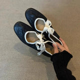 Uniwim 2024 Soft Leather Ballets Women Ribbon Bowtie Flats Mix Color Shoes Ladies Roll-Up Sequare Toe Ballerina Moccasins Femme Loafers