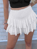 Uniwim Women Summer White Ruffle Tiered Mini Skirt Beach Cute Fashion Elastic Waist Rose Red Faldas Mujer Black Bottom 2024