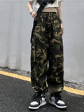 American Vintage Camouflage Cargo Pants Women Summer New Streetwear Loose Straight Wide Leg Trousers Woman