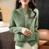 Uniwim Autumn and Winter New Half High Collar Cashmere Knitted Cardigan Women's 100% Wool Sweater Loose Korean Version Thickened Top