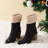 Uniwim  Winter Boots for Women Comfortable Side Zipper Mid Chunky Heel Suede Warm Fur Snow Ankle Boot Outdoor Party Shoes