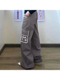 Woman Denim Pants Loose Trousers Low Waist Sweatpants Floor-Length Cargo Pockets Pants Bell Bottoms Hiking Design Pant Y2K