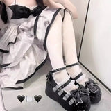 Uniwim Punk Goth Chunky Platform Pumps Women Autumn Bowtie Wedges Mary Jane Lolita Shoes Woman Heart Ankle Buckle Black Y2K Shoes