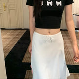 Uniwim Elegant White Women Skirt Fairycore Ruffle Mid Skirts Coquette Summer Sexy A-line Basic Casual Korean Style Silk Skirt