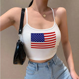 Uniwim Sexy Y2k Crop Tops USA Graphic Print Spaghetti Straps Vest White Sleeveless Basic Summer Camis Backless Vintage Tank Tops Women