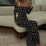 Uniwim 2024 Spring Polka Dot Print Slim Bodycon Long Dress Women Sexy Slash Neck Draped Party Dress Summer Off Shoulder Boho Maxi Dress