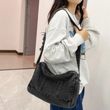 Uniwim Black Denim Women's Bag New Jeans Messenger Bag Y2K Shoulder Bag Belt Eco Bag Korean Shopping Satchels Canvas Handbags Vintage