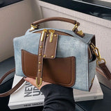 Uniwim Denim And PU Splice Bag Fashion Color Contrast Women 2023 New Pop Handbag Light Luxury Texture Single Shoulder Crossbody Pack