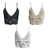 Uniwim Korean Style Women Crochet Lace Sleeveless Camisole V-Neck Hollow Out Knitted Striped Crop Top Spring Summer Loose Mini Dropship