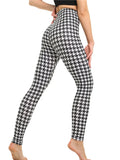 Uniwim Women Black And White Striped Leggings Stretchy Plaid Houndstooth Print Pencil Pants Autumn Push Up Fitness YogaTrousers