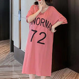 Women's Clothing Y2K Summer Casual Oversized Streetwear Letter Print T-Shirts Dresses V Neck Short Sleeve Beach Midi Dress Robe