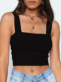 Uniwim Square Neck Sleeveless Summer Crop Top White Women Black Casual Basic T Shirt Off Shoulder Cami Sexy Backless Tank Top