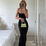 Uniwim聽 2024 New Sexy Long Dresses Daily WearWomen Sleeveless Fish Tail Dress, Solid Color Spaghetti Strap Bodycon Long Skirt