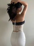 Uniwim MO Off Shoulder Backless Halter Sexy Slim Cropprd Tops Women 2024 New Lace Patchwork Bow Lace-up Top T-shirts Tees