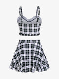 Uniwim  Plus Size Padded Plaid Three Piece Swimwear Women Tankini Top,Briefs And Skirt Fashion High Waist Beachwear Bathing Suit