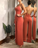 Uniwim Women's Jumpsuit 2024 Spring/summer Sexy V Neck Solid Color Plain Halter Backless High Waist Loose Wide Leg Overall for Women