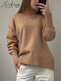 Autumn Winter Women Turtleneck Sweater Warm Pullover Thick Oversize Black Knitted Camel Top Sweaters For Women 2024 Office Tops