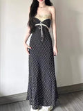 Uniwim Vintage Elegant Holiday Lace Midi Dress Women Summer Korean Style Bow Strapless Dress Female Temperament Floral Design Clothing