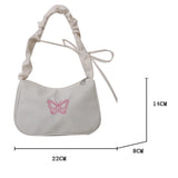 Uniwim Embroidery Bowknot Butterfly Shoulder Bag Y2k-Style Ruffle Handle Nylon Bow Tote Bag Makeup Lipstick Bag Handbag New