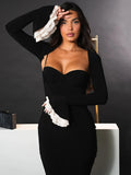 Uniwim Elegant Long Sleeve Sexy Maxi Dress For Women Gown Fashion Patchwork Square Collar Bodycon Evening Fishtail Dress