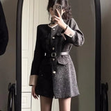 Uniwim Autumn Winter Mini Dresses for Women with Belt Turn-down Collar Patchwork O-neck Korean Fashion Blazer Dress Casual Vestidos