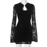 Uniwim Elegant Red Sheer Lace Mini Dress for Women Sexy Hollow Out Slim Christmas Party Dress Autumn Long Sleeve Evening Dress 2024