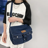 Uniwim Large Denim Flap Women's Bag Jeans Messenger Bag Y2K Canvas Shoulder Cross Bag Cowboy Eco Bag Korean Shopping Satchel Hobos