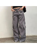 Woman Denim Pants Loose Trousers Low Waist Sweatpants Floor-Length Cargo Pockets Pants Bell Bottoms Hiking Design Pant Y2K