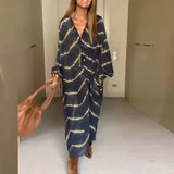 Uniwim Fashion Female Boho Holiday Beach Pocket Dress New Summer V Neck Cardigan Button Maxi Dress Women Casual Loose Print Party Dress