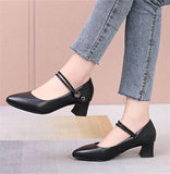 Uniwim   High-quality Cowhide Pointed Shallow Mouth Women Pumps Thick Heel Shoes Work Office Banquet Leather Shoes Large Size