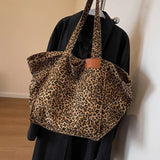 Uniwim Oversized Leopard Prints Shoulder Bags for Women Deformable Canvas Large Capacity Shopping Totes 2024 Winter New Luxury Handbags