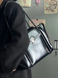 Uniwim Black Tote Bag Women Vintage Leather Large Capacity Casual Shoulder Bags Purse Female Retro Versatile Handbag Bolsos