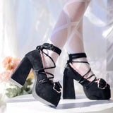 Uniwim NEW Classic Velvet Lace Up Lolita Young Girl Pumps Mary Jane Shoes Women Bowtie Thick Heel Elegant Valentine Shoes