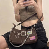 Uniwim Getadme Y2k Fashion Women's Handbags Stars Pattern Cool Girls Underarm Bag Fashion Canvas Female Small Shoulder Bags Chain Tote Purses