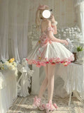 Uniwim Sexy Lolita Pink Maid Dress Japanese Sweet Women Kawaii Dress Role Play Costume Halloween Party Cosplay Anime Kawaii Clothing