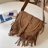 Uniwim  new hand-made suede fringe bag women's retro saddle bag fashion trend single shoulder bag crossbody bag