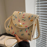 Uniwim Summer New Straw Small Square Bag Fashion Pearl All-match Colorful Dot Crossbody Bag Women's Popular Braided Handmade Beach Bag