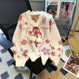 Uniwim Christmas Snowflake Sweater Women Jumper Bow V Neck Long Sleeve Knitted Sweater Winter Pullover Tops Korean Fashion Sweater New