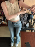 Uniwim Knitted Ribbed Woman Tshirts O-neck Sleeveless Tunic Tees 2023 Ropa Mujer Hollow Out Bandage Crop Tops Casual Sexy Chic T-shirt