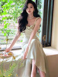 Uniwim New Summer French Fashion Women Spaghetti Strap Elegant Long Mermaid Ruffles Dresses Evening Party Prom Clothes