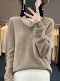 Aliselect Fashion Autumn Winter 100% Merino Wool Sweater Basic V-Neck Long Sleeve Cashmere Women Knitted Pullover Clothing Tops