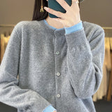 BELIARST 2024 Spring and Autumn New Women's Round Neck 100% Wool Cardigan Sweater Fake Two Piece Knitted Top BE-6698