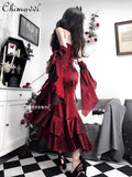 Uniwim Red Rose Fishtail Dress Women New 2024 Autumn Lolita Sweet Sexy Girl Slim Goth Mid-length Suspender Dress with Hand Sleeves