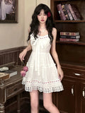 Uniwim Sweet White Lace Mini Dress Women Autumn Sexy Sleeveless Bow Strap Dress Female Casual Cute Princess Wedding Party Dress New In