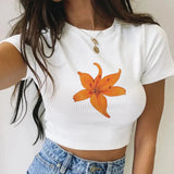 Uniwim Y2K Aesthetic Retro Streetwear Fashion Yellow Flower Print T-shirt Women Summer Sexy Crop Top Harajuku High Street Slim Baby Tee