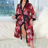 Uniwimt Plus Size Pajamas for Women's Fashion, Casual, Loose Printed Pajamas for Women's Long Imitation Silk Sexy Pajamas sleepwear