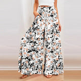 Spring Autumn Bamboo Cotton Fashion Fragmented Flowers Women's Long Skirt Wide Leg Pants 3D Printing Casual Floor Dragging Pants