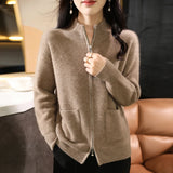 Uniwim Autumn and Winter New Half High Collar Cashmere Knitted Cardigan Women's 100% Wool Sweater Loose Korean Version Thickened Top