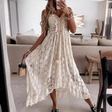 Uniwim Women's Summer Beach Dress Cover Up Slip Boho Maxi Dress Lace Up Tassel V-Neck Flare Ruffle White Beach Dresses 2024 Vacation