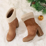 Uniwim  Winter Boots for Women Comfortable Side Zipper Mid Chunky Heel Suede Warm Fur Snow Ankle Boot Outdoor Party Shoes